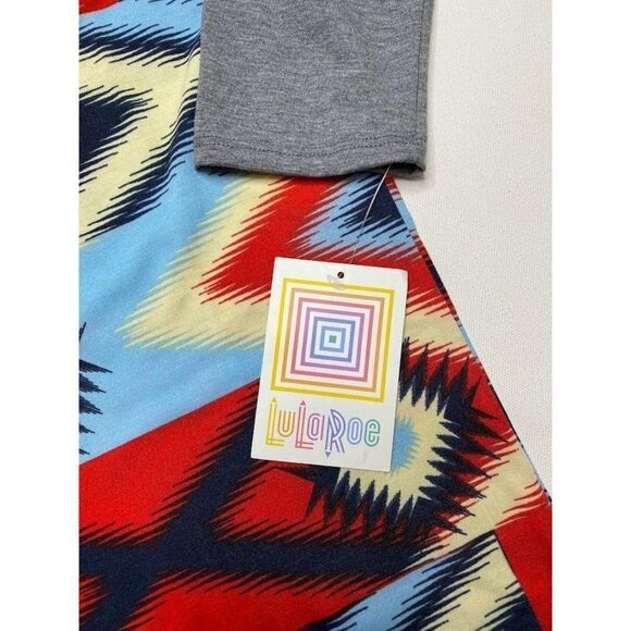 LuLaRoe Randy Gray Red Blue Aztec Southwestern Raglan Sleeve Sz XS NEW - Picture 6 of 7